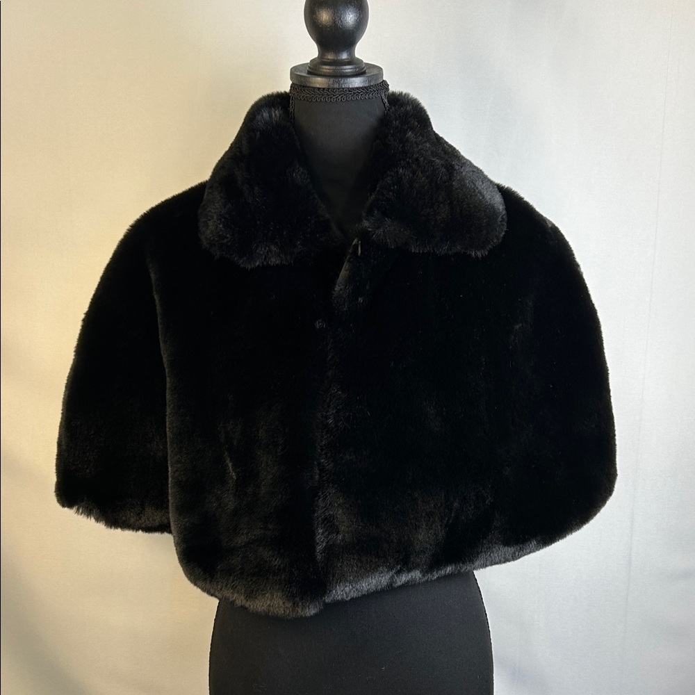 Elegant Black Faux Fur Cape Capelette / Borrowed and Blue by Southern Living